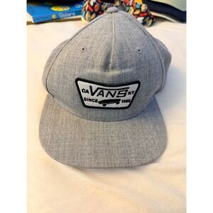 Vans Off The Wall Snapback Hat Grey Wool Blend Flat Brim Skateboard Patch Cap